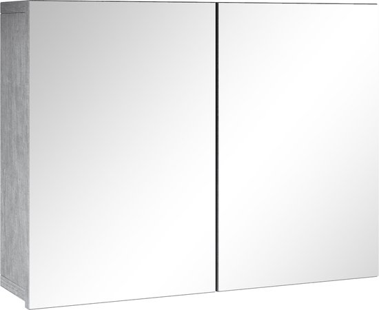 INK SPK1 Spiegelkast - 80x14x60cm - 2 Deuren - Dubbelzijdige Spiegel Schakelaar En Stopcontact Mdf Lak Wit Hoogglans Sw493559