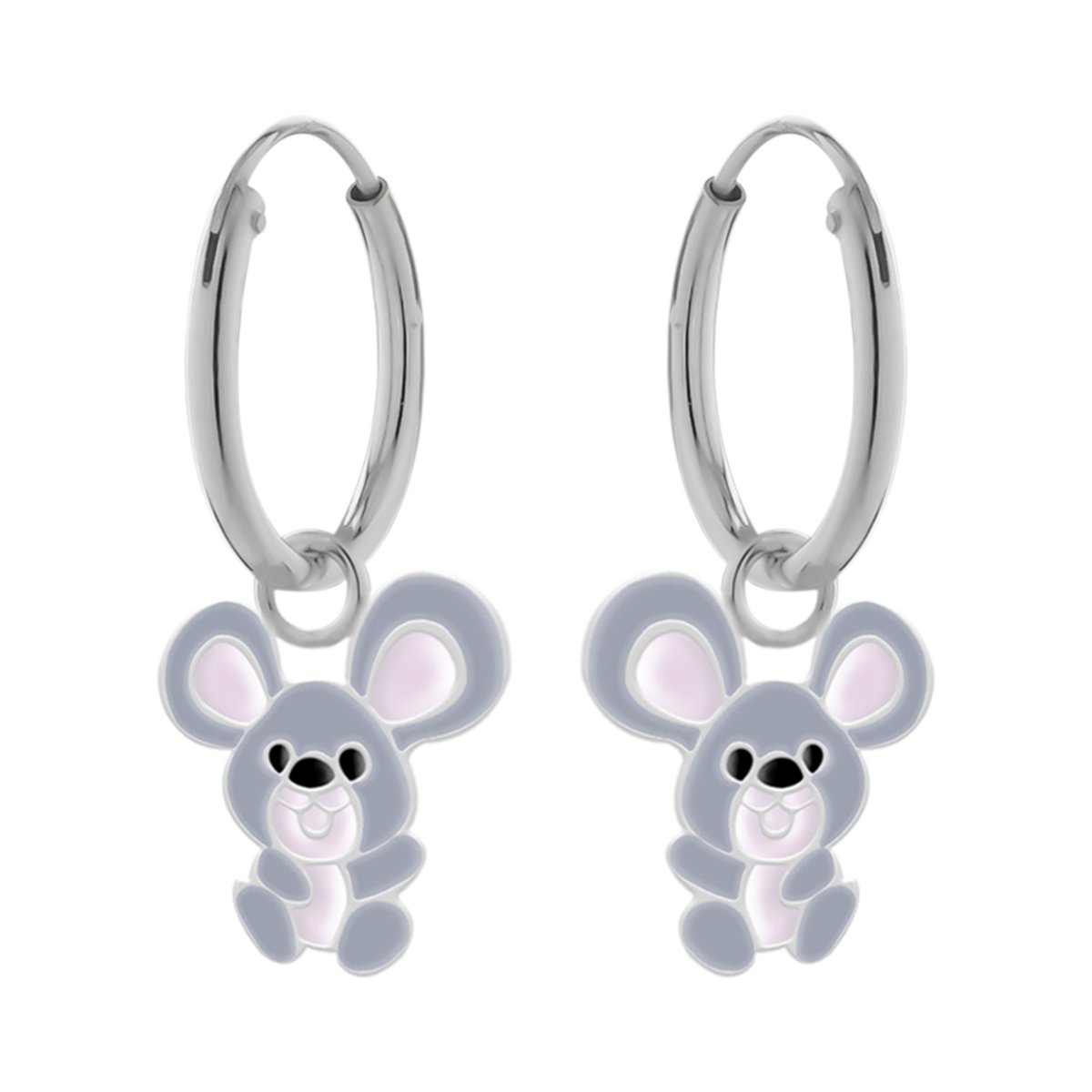 Oorbellen meisjes zilver | Zilveren oorbellen met hanger, grijze muis