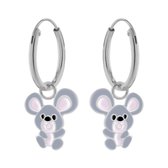 Oorbellen meisjes zilver | Zilveren oorbellen met hanger, grijze muis