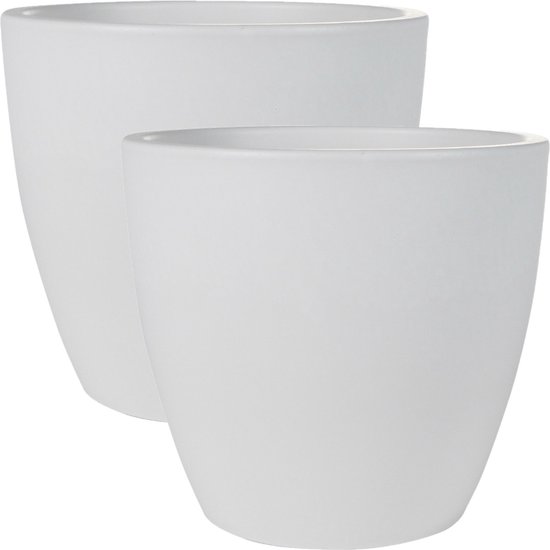 2x stuks plantenpot/bloempot in een strakke Scandinavische look wit Dia 20 cm en Hoogte 19 cm glanzend