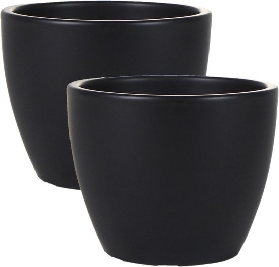 Foto: 2x stuks plantenpot bloempot in een strakke scandinavische look zwart dia 13 cm en hoogte 11 cm glanzend