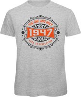 1947 The One And Only | Feest Kado T-Shirt Heren - Dames | Antraciet - Oranje | Perfect Verjaardag Cadeau Shirt | Grappige Spreuken - Zinnen - Teksten | Maat S