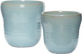 HÜBSCH INTERIOR - CARE pots de fleurs en céramique bleu clair, lot de deux - Ø14xh14 et Ø17xh16cm