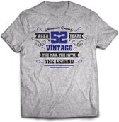 52 Jaar Legend - Feest kado T-Shirt Heren / Dames - Antraciet Grijs / Donker Blauw - Perfect Verjaardag Cadeau Shirt - grappige Spreuken, Zinnen en Teksten. Maat S