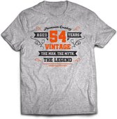 54 Jaar Legend - Feest kado T-Shirt Heren / Dames - Antraciet Grijs / Oranje - Perfect Verjaardag Cadeau Shirt - grappige Spreuken, Zinnen en Teksten. Maat XXL