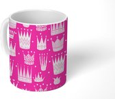 Mok - Koffiemok - Kroon - Patronen - Roze - Mokken - 350 ML - Beker - Koffiemokken - Theemok