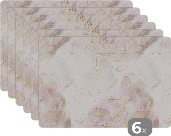 Set de table - Imprimé marbré - Géométrie - Or - 45x30 cm - 6 pièces - Résistant à la chaleur - Antidérapant - Coussin - Amovible