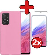 Samsung Galaxy A53 Hoesje Siliconen Case Cover Met 2x Screenprotector - Samsung Galaxy A53 Hoesje Cover Hoes Siliconen Met 2x Screenprotector - Licht Roze