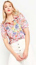 LOLALIZA Bloemenhemd met korte mouwen - Licht Roze - Maat 46