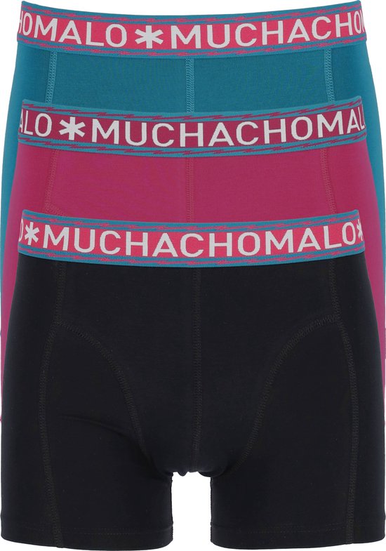 Muchachomalo heren boxershorts (3-pack) - heren boxers normale lengte Solid - roze - petrol - zwart - Maat: S