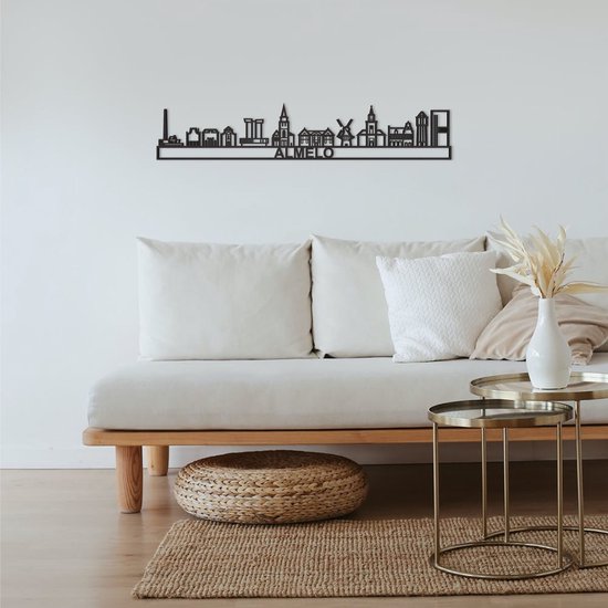 Skyline Almelo Zwart Mdf 90 Cm Wanddecoratie Voor Aan De Muur Met Tekst City Shapes