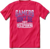 Gamers don't die T-shirt | Paars | Gaming kleding | Grappig game verjaardag cadeau shirt Heren – Dames – Unisex | - Roze - M