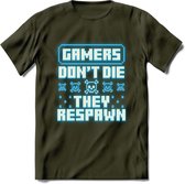 Gamers don't die pixel T-shirt | Neon Blauw | Gaming kleding | Grappig game verjaardag cadeau shirt Heren – Dames – Unisex | - Leger Groen - XXL
