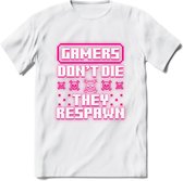 Gamers don't die pixel T-shirt | Neon Roze | Gaming kleding | Grappig game verjaardag cadeau shirt Heren – Dames – Unisex | - Wit - L