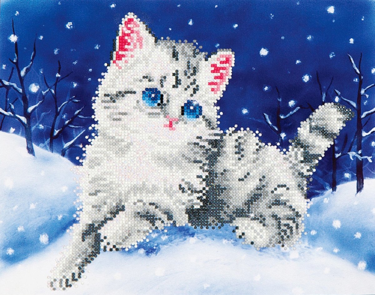 DIAMOND DOTZ Kitten In The Snow - Diamond Painting - 4.345 Dotz - 36x28 cm