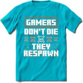 Gamers don't die pixel T-shirt | Oranje | Gaming kleding | Grappig game verjaardag cadeau shirt Heren – Dames – Unisex | - Blauw - S