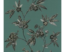 CHIQUE BLOEMEN BEHANG - zwart goud groen grijs - Bloemenmotief - AS Creation Asian Fusion