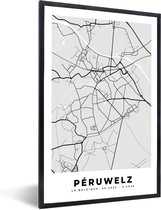 Fotolijst incl. Poster Zwart Wit- Stadskaart – Plattegrond – België – Zwart Wit – Péruwelz – Kaart - 20x30 cm - Posterlijst