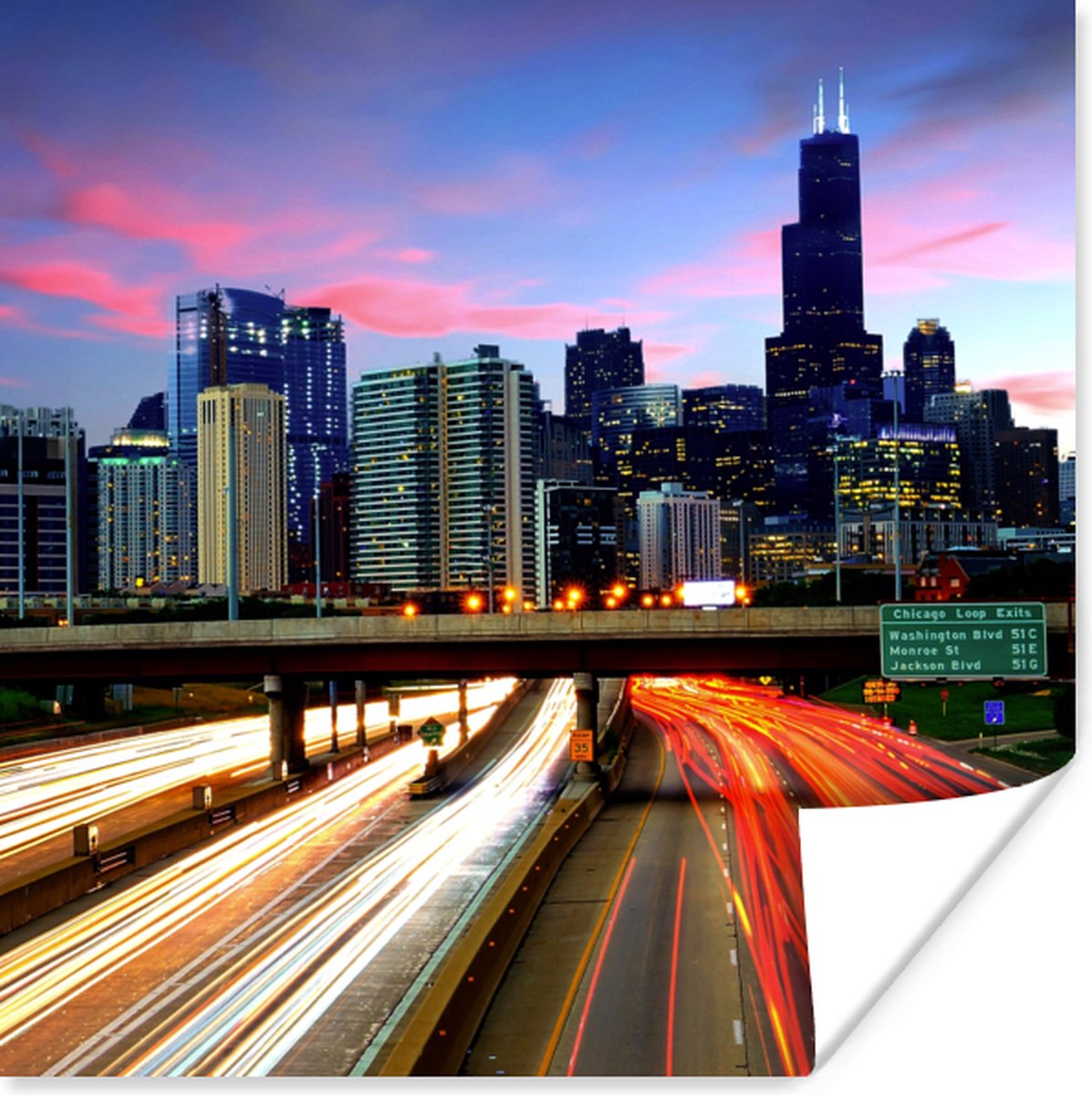 Poster Stad - Verkeer - Stad - USA - 75x75 cm