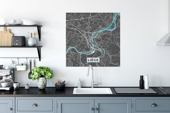 Affiche plan de ville – Grijs - Carte – Liège – België – Carte - 75x75 cm