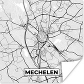 Poster Stadskaart – Plattegrond – België – Zwart Wit – Mechelen – Kaart - 100x100 cm XXL