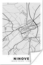 Poster Stadskaart – Plattegrond – België – Zwart Wit – Ninove – Kaart - 120x180 cm XXL