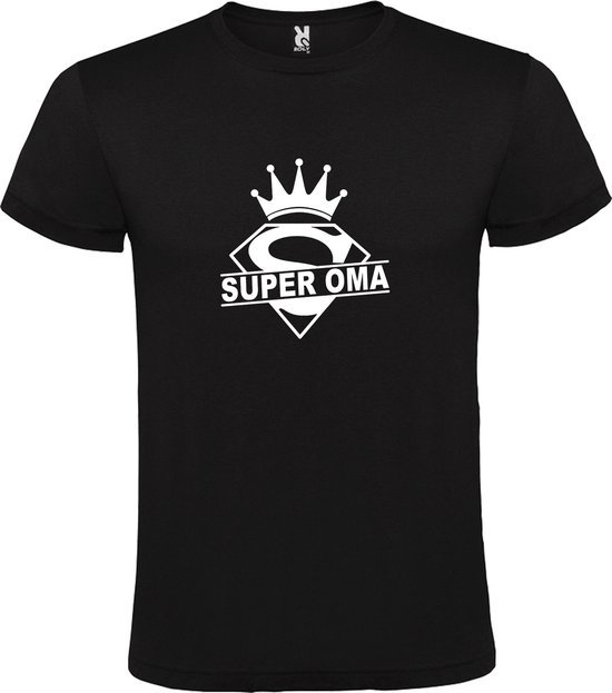 Zwart  T shirt met  print van "Super Oma " print Wit size XS