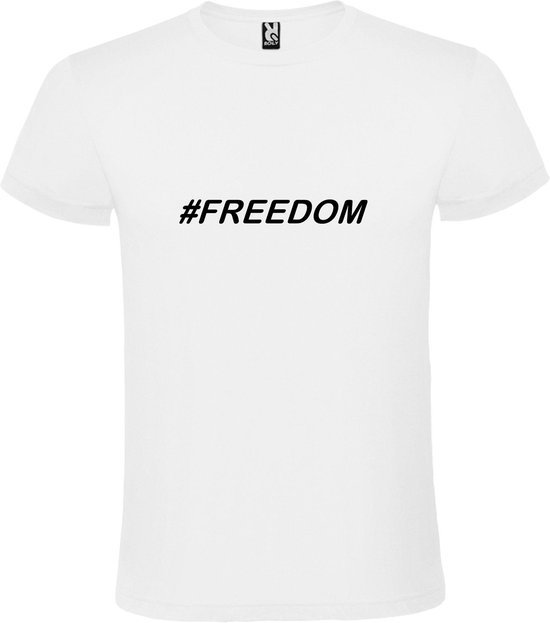 Wit  T shirt met  print van "# FREEDOM " print Zwart size M
