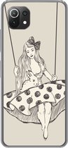 Geschikt voor Xiaomi 11T hoesje - Meisje in polka-dot jurk met konijn - Siliconen Telefoonhoesje
