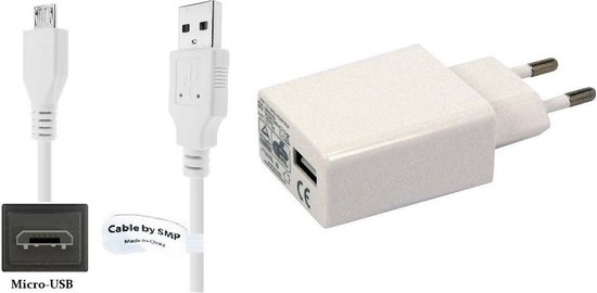 Bank Glimmend cap 2A lader + 2,0m Micro USB kabel. TUV geteste oplader adapter met robuust  snoer past... | bol.com