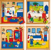 Educo 4x Puzzelserie Hygiëne - Houten speelgoed - Houten puzzel - Educatief speelgoed - Kinderspeelgoed - 34x34cm - 16/25 stukjes