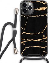 Case Company® - iPhone 11 Pro hoesje met Koord - Gouden marmer - Telefoonhoesje met Zwart Koord - Extra Bescherming aan alle Kanten en Over de Schermrand