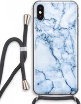 Case Company® - iPhone XS Max hoesje met Koord - Blauw marmer - Telefoonhoesje met Zwart Koord - Extra Bescherming aan alle Kanten en Over de Schermrand