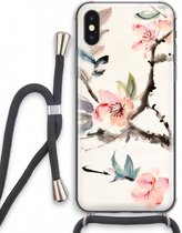 Case Company® - iPhone X hoesje met Koord - Japanse bloemen - Telefoonhoesje met Zwart Koord - Extra Bescherming aan alle Kanten en Over de Schermrand