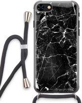 Case Company® - iPhone 8 hoesje met Koord - Zwart Marmer - Telefoonhoesje met Zwart Koord - Extra Bescherming aan alle Kanten en Over de Schermrand