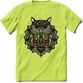 Uil - Dieren Mandala T-Shirt | Rood | Grappig Verjaardag Zentangle Dierenkop Cadeau Shirt | Dames - Heren - Unisex | Wildlife Tshirt Kleding Kado | - Groen - XL