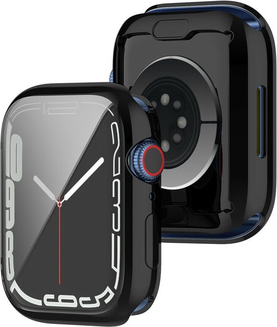 Strap-it TPU hoesje voor bescherming - Geschikt voor Apple Watch 45mm - Hoesje geschikt voor Apple Watch Series 7 / 8 / 9 Case - Zwart - iWatch cover voor maat 45mm
