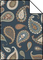 Proefstaal ESTAhome behang paisley donkerblauw, beige en mintgroen - 139285 - 26,5 x 21 cm