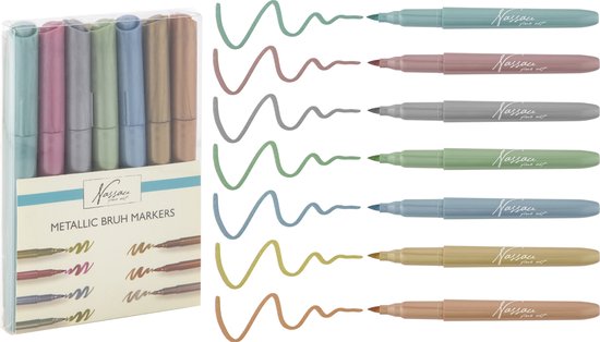 Nassau Fine Art Metallic Brush Markers 7-delig | Ideaal voor Scrapbooking & Wenskaarten | Bullet Journal