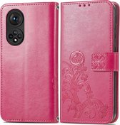 HONOR 50 Hoesje - Mobigear - Flowers Serie - Kunstlederen Bookcase - Magenta - Hoesje Geschikt Voor HONOR 50