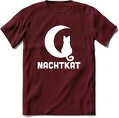 Nachtkat- Katten T-Shirt Kleding Cadeau | Dames - Heren - Unisex | Kat / Dieren shirt | Grappig Verjaardag kado | Tshirt Met Print | - Burgundy - XXL