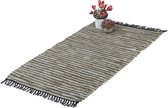 Relaxdays vloerkleed - leder en katoen - tapijt - antislip - chill mat - lappen - franjes - Groen, 70 x 140 cm