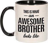 Cadeau Awesome brother / Awesome brother tasse / mug - noir avec blanc - 300 ml céramique - tasses noires