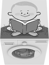 Wasmachine beschermer mat - Illustratie van een lezend kind - zwart wit - Breedte 60 cm x hoogte 60 cm