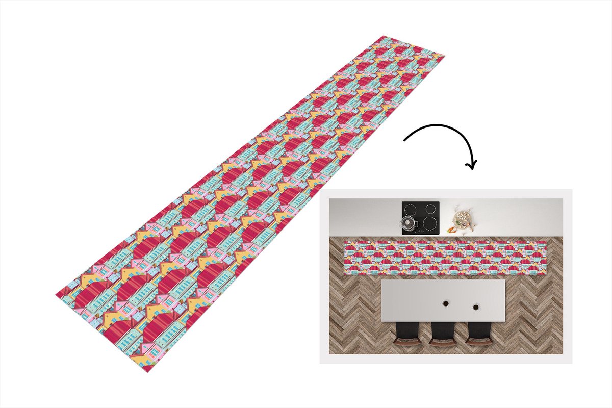 KitchenYeah Keukenloper - Keukenmat - Huizen - Zentangle - Patronen - Keuken vloerkleed Multicolor