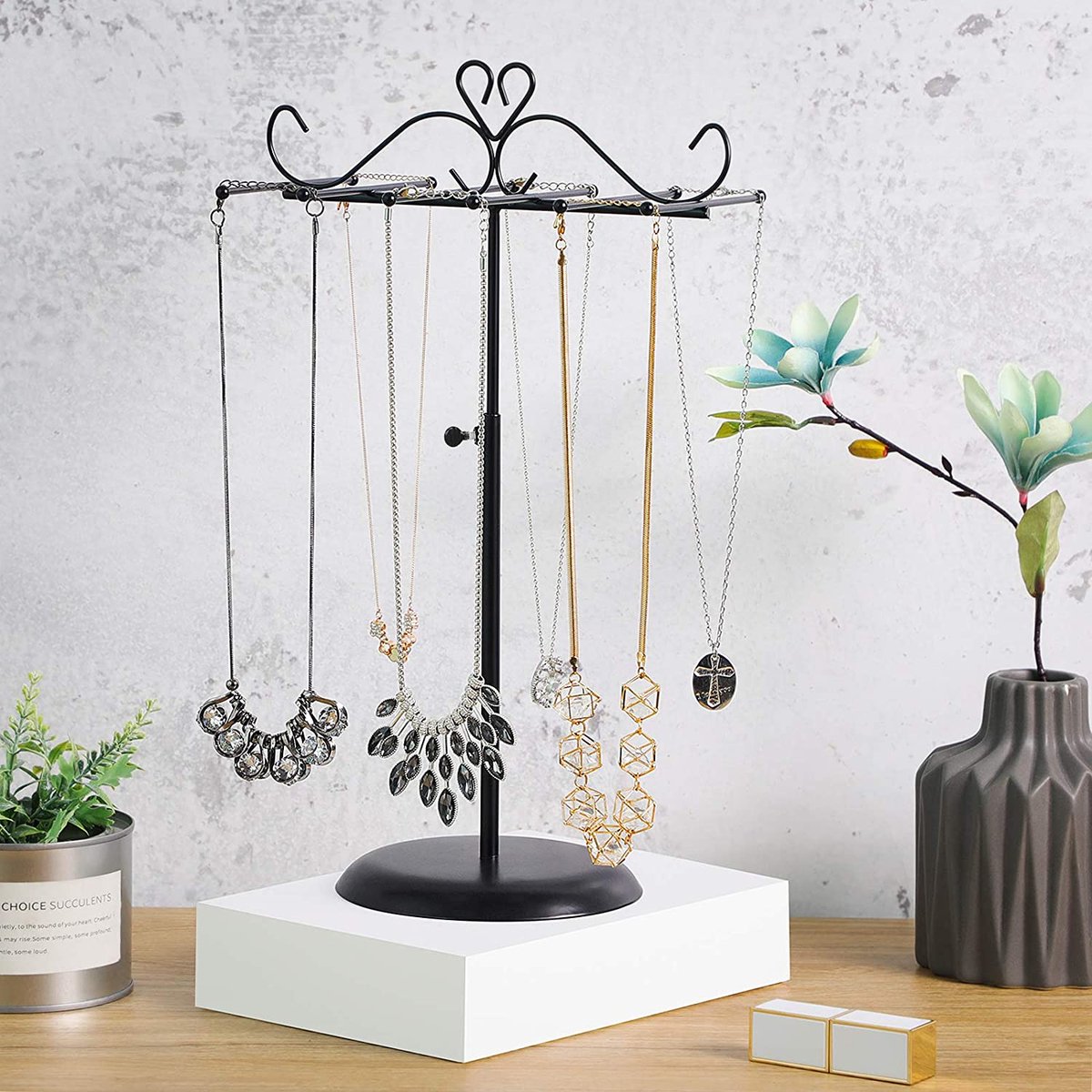 Porte-bijoux SONGMICS En Métal - 6 Barres En T, Hauteur Réglable 28-45 Cm, Blanc, Pour Colliers, Bracelets, Boucles D'oreilles
