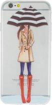 Peachy Regen paraplu meisje TPU hoesje iPhone 6 6s - Rode Laarsjes Trenchcoat - Doorzichtig