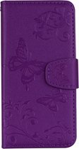 Peachy Vlinder Bloemen patroon Leren Wallet Bookcase iPhone XR hoesje - Pasjes Spiegel Paars
