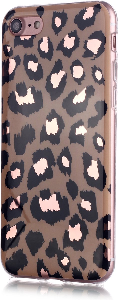 Peachy Luipaard panterprint case geschikt voor iPhone 7 8 SE 2020 SE 2022 TPU hoesje - Holografisch Glimmend