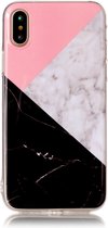 Peachy Geometrische vlakken marmer hoesje iPhone X XS - Roze Wit Zwart